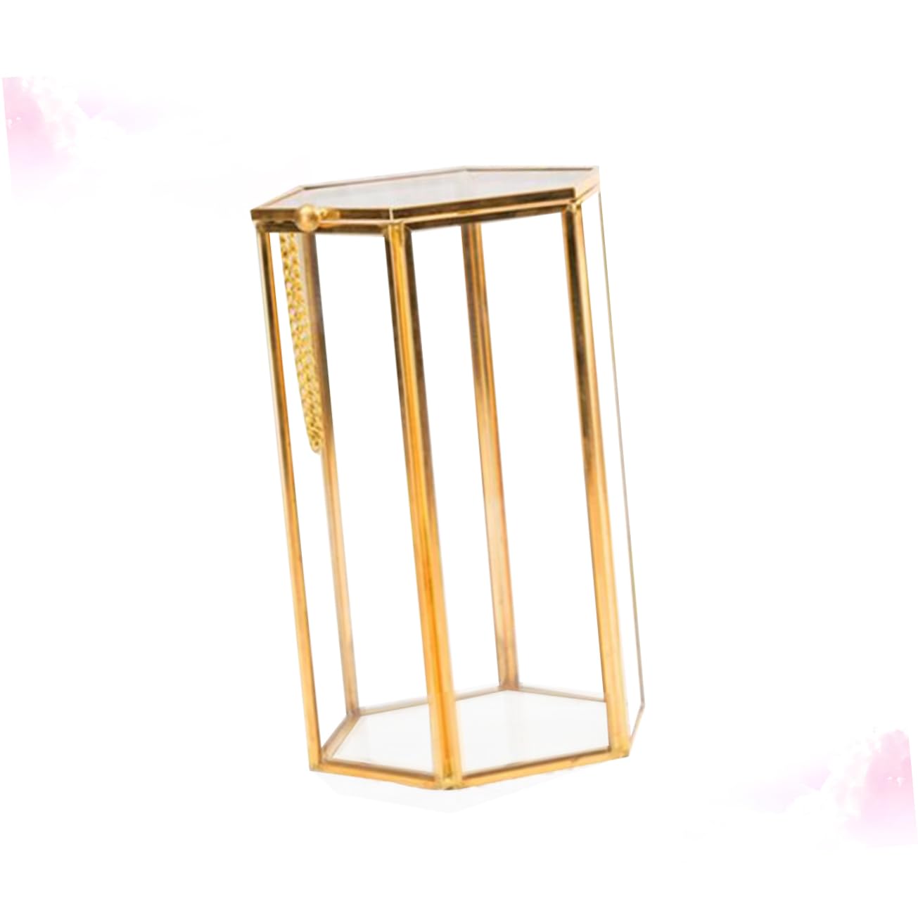 Mikinona Retro Hexagonal Makeup Brush Holder z Przezroczystego Szkła i Mosiądzu Przechowywanie Akcesoriów Kosmetycznych Organizer Do Makijażu z Pokrywą