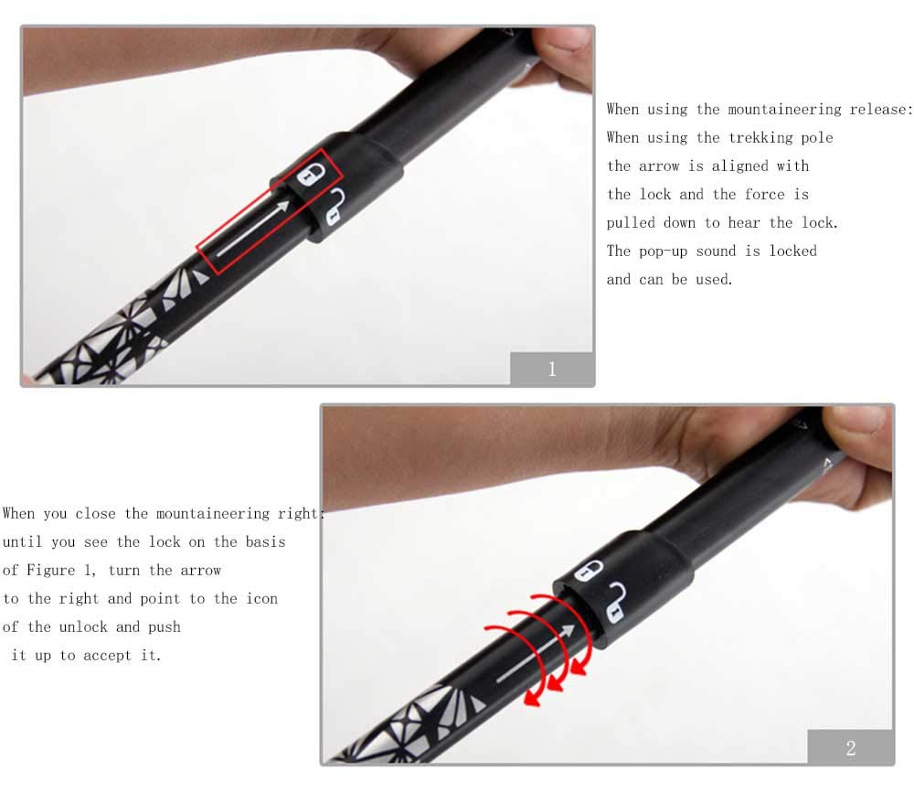 Kije trekkingowe/kijki do chodzenia metalowy zamek zewnętrzny, wbudowane połączenie liny drucianej, pięknie malowane, aluminiowe składane przenośne, sporty na świeżym powietrzu, wędrówki, prezenty, czarne