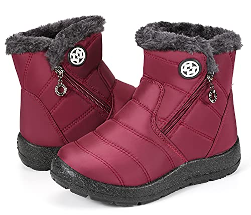 Girls' Snow Boots Winter Boots Ankle Boots Kids Boots Warm Fur Anti-Slip,Red c,12 US Little Kid/Label size 31