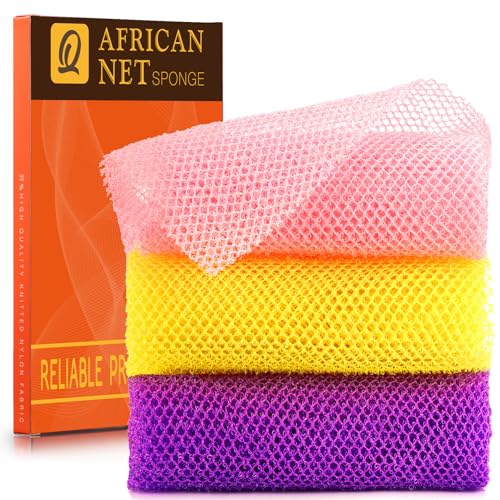 ujfqbh 3 pieces african bath sponge african net long net bath sponge exfoliating shower body scrubber back scrubber skin smoothergreat for daily use pinkyellowpurple