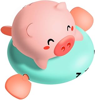 NEXTAKE Pull String Baby Bath Toy Pull & Go Pink Piggy Cute Swimming Pig Windup Fish Water Spray Squirt Toy Clockwork Bathtub Toy for Toddlers