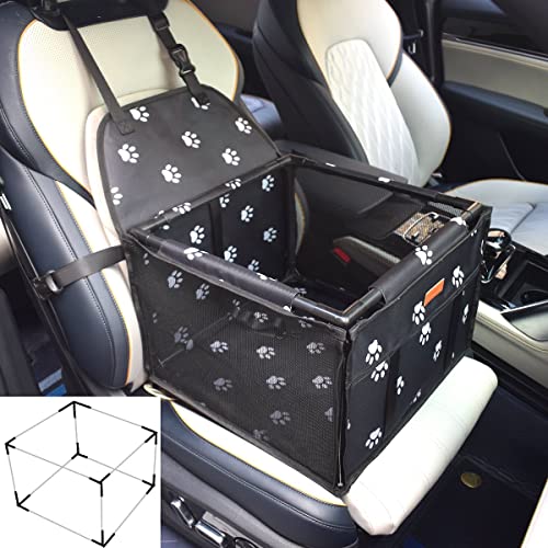 GOBUYER Waterproof Pet Dog Car Seat Booster Carrier Box and Basket with Seat Belt Harness Restraint for Puppy Cat Travel (Black, Standard 40x40cm)