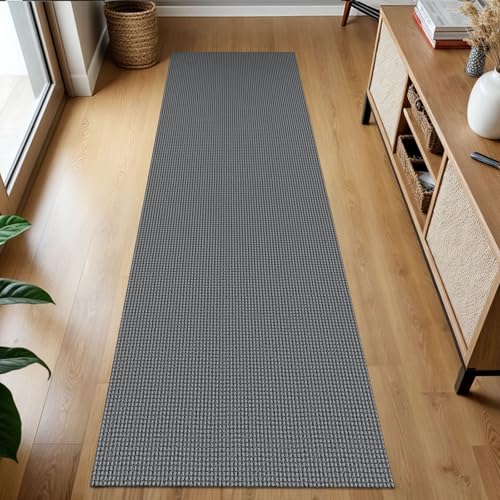 KOZYFLY Runners for Hallways 2x7 ft Washable Kitchen Runner Non Slip Rubber Backed Hall Runners Cotton Entryway Runner Rugs Floor Carpet for Indoor Backdoor Bedroom Kitchen, Grey/Dark Grey