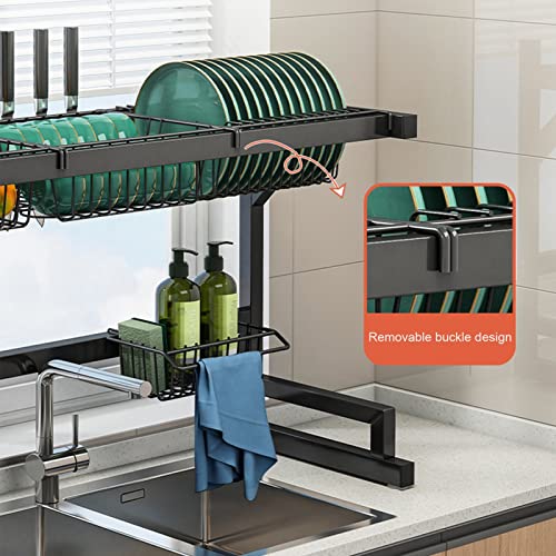 Escurreplatos negro para platos sobre el fregadero, escurridor vertical de acero inoxidable (65 cm)