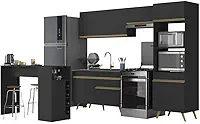 Multimóveis Armário de Cozinha com Bancada/Mesa Gourmet Veneza MP2174 Preto/Dourado