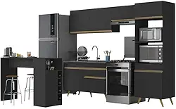 Armário de Cozinha com Bancada/mesa Gourmet Veneza Multimóveis Mp2174 Preto/dourado