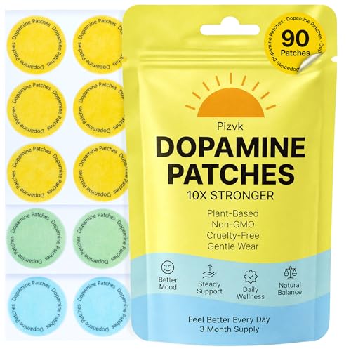 Pizvk Dopamine Patches Extra Strength 90 Count Mood Support Patch for Energy & Balance Plant-Based Non-GMO Dopamine Patch Serotonin Support for Women & Men 3 Month Supply