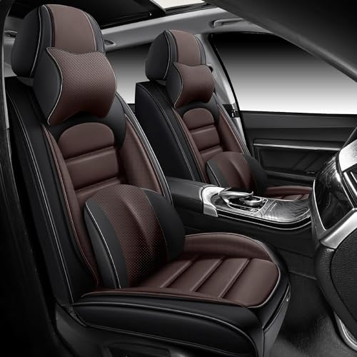 Image of Deluxe Front Covers for Volkswagen Golf SportWagen 2015-2019, Black-Coffee | Premium Leather, waterproof full coverage, headrest and lumbar support, non-slip comfort for daily commuting