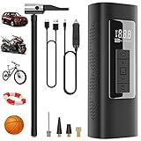 150PSI Compresor Aire con Pantalla LCD Digital y Linterna LED, Bomba de Aire Bicicleta Electrica con Batería Recargable 6000 mAh, Mini Compresor Aire Portatil para Automóvil, Moto, Bicicleta (negro 2)