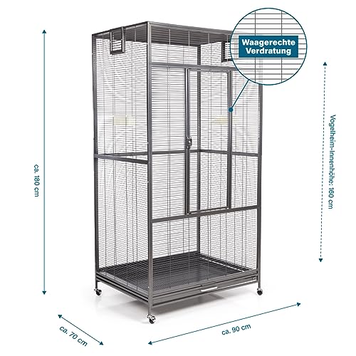 Montana Cages | Premium Voliere New Sydney I Vogelkäfig für Sittiche und kleine Papageien, inkl. 2 Näpfe, 4 Lenkrollen, AVILON Pulverbeschichtung, Antik Edition, ca. 90 x 70 x 180cm