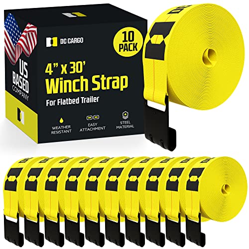 DC Cargo Mall Truck Straps, 4 inch X 30' Straps for Flatbed Trailer Heavy Duty Tie-Downs w/Flat Hooks (10-Pack) 16,500 lbs Break Strength, WLL# 5,500 lbs