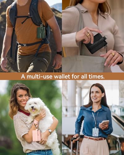 Image of BOSTANTEN Small Wallet RFID, Minimalist Zip ID Case Wallet with Lanyard Keychain, Water Resistant Card Wallets for women & Men, Beige and Brown (Pack of 2)