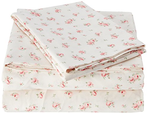 Amrapur Overseas | Luxuriously Soft 3-Piece 100% Microfiber Rose Printed Bed Sheet Set (White, Twin)