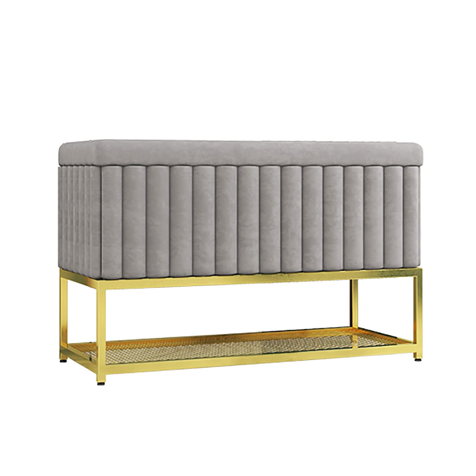 LWJSOCP Modern Entryway Shoe Storage Bench with Metal Shoe Shelf & Velvet Ottoman Seat 60x47x35cm
