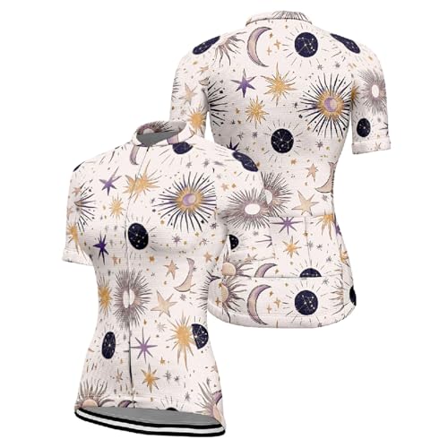 Hixingo 3D Maillot de Ciclismo para Mujer, Mujeres Ciclismo Jersey Manga, Corta Bicicletas Ropa Mountain Bike, Ourdoor Secado Rápido Transpirable MTB Camisa (Sol,XXL)