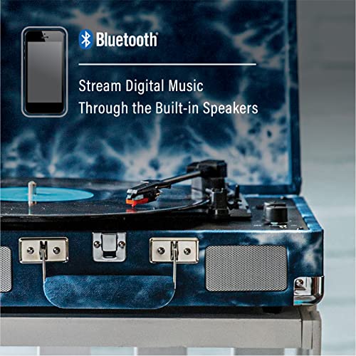 Image of Crosley CR8005F-IN Cruiser Plus Record Player, Indigo | 3-Speed Turntable, Bluetooth In / Out, Built-in Stereo Speakers, Isolated Internal Speakers Minimize Vibration