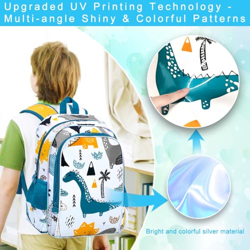 Image of CCJPX 3Pcs Dinosaur Backpack for Boys, 16 Inch Kids School Water Resistant Preschool Bookbags, Cool Toddler Kindergarten Backpacks with Lunch Box (White)