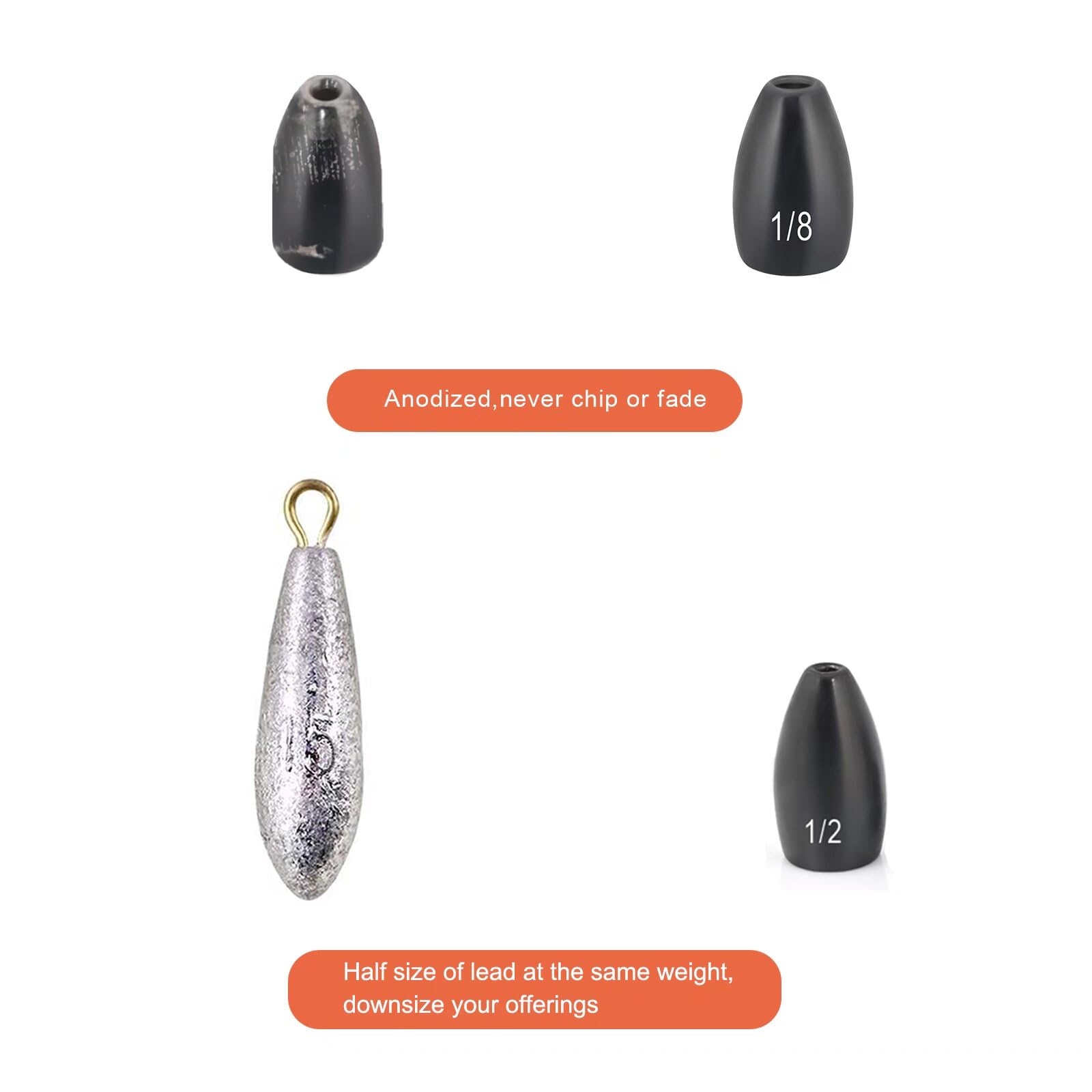 Fishfun Tungsteno che lancia i pesi, i platini del verme per la pesca del basso, 1/4oz, nero anodizzato