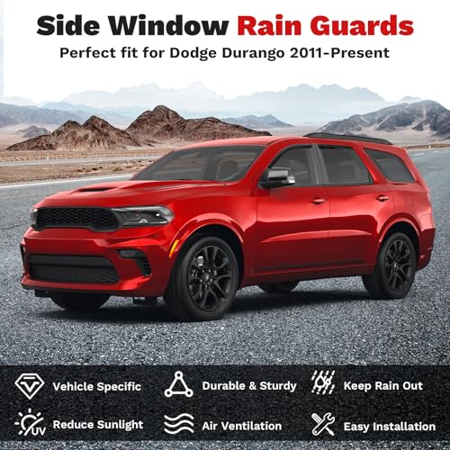 Image of Canvcle Durango Rain Guards - Window Visors for Dodge Durango 2011-2025 2026, Outside-Mount Tape-On Side Window Wind Deflectors for Durango Accessories, Vent Visors Shades Rainproof Black 4PCS