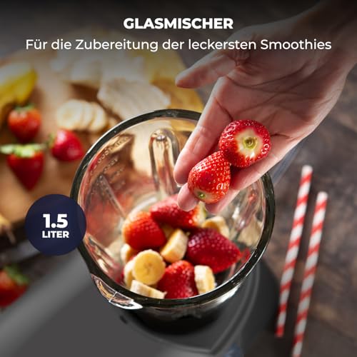 6-in-1 Küchenmaschine – 2000W – Mit Fleischwolf, 1,5L Entsafter, Gemüseschneider und Mehr – Knetmaschine mit 6,2L Rührschüssel, Rührhaken, Knethaken, Schlagbesen und Spritzschutz (Anthrazit) – Bild 4