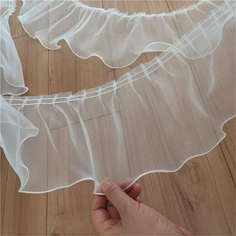 Koronkowe wykończenie, 14 cm, 1 jard, dwuwarstwowe, plisowane, tkanina organza, wykończenie falbany, koronkowe wykończenie 3D, obroża ślubna, akcesoria do szycia DIY (różowy, jednowarstwowy) (biały