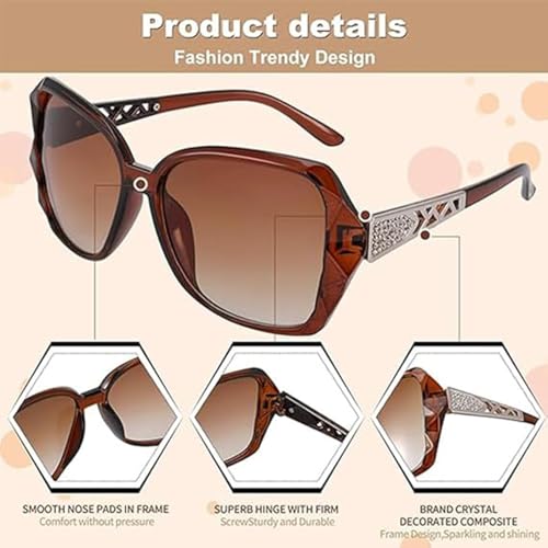 4Pcs Oversized Polarized Sunglasses for Women, Large Classic Trendy Ladies Square Sun Glasses with UV400 Protection, Sparkling Big Frame, Fit for Sports, Driving, Fishing & Running3