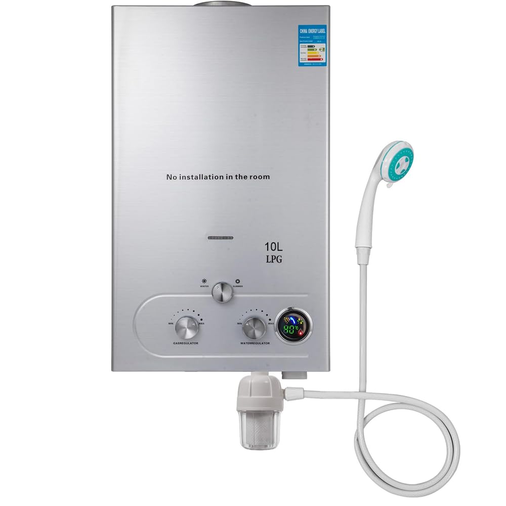 Scaldabagno a Gas GPL,con Modalità Inverno ed Estate,Caldaia a Gas da 20KW a Parete senza Serbatoio Scaldacqua Istantaneo,Scaldabagno Gas di Petrolio Liquefatto,Uscita Dell'acqua Calda 10L/min (10L)