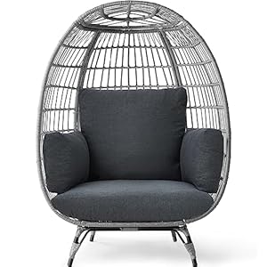 Best Choice Products Wicker Egg Chair, Oversized Indoor Outdoor Lounger for Patio, Backyard, Living Room w/ 4 Cushions, Steel Frame, 440lb Capacity – Gray/Charcoal