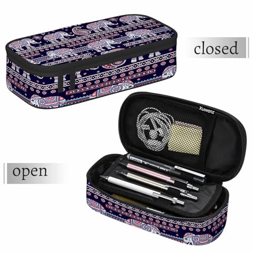 Image of Lotus Elephant Pencil Bag Purple African Tribal Ornament Ethnic Animal Big Capacity Pencil Case Pencil Pouch Pen Bag School Students Boy Girl