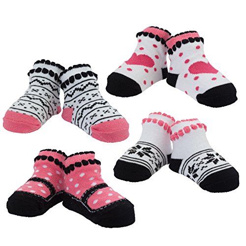 Little Me Baby Girls Booties Black and White, 4 Pack, Multi2, 0-12 Months (LM820322)