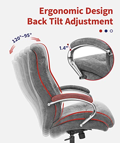 Clatina Ergonomic Big & Tall Executive Office Chair With Fabric Upholstery 400Lbs High Capacity Swivel Adjustable Height Thick Padding Headrest And Armrest For Home Office Gray #TOP5