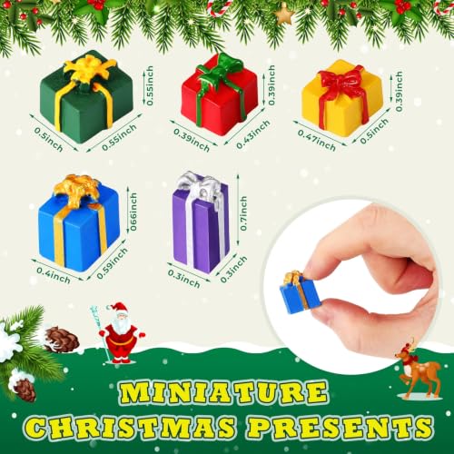 Image of JUNEBRUSHS 50 Pcs Christmas Miniatures for Crafts, Christmas Tree Mini Resin Presents Charms Mini Christmas Ornaments Figurines for Tree Decor Vase Filler Xmas Crafts