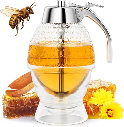 Honey Dispenser Glass Clear 8 oz No Drip Flip Top Irregular Shape Perfect Bee Decoration for Home Kitchen