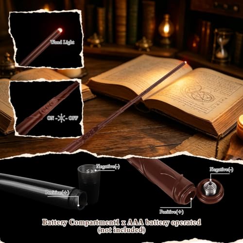 Image of 12 Pack Black Floating Magic Wand Candles with Warm LED Lights, Hanging Wizard Candles for Halloween Decorations, Wizard Theme Party, Haunted House, Christmas and Indoor Ceiling Decor