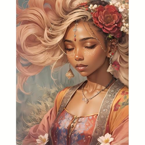 Fille diamond painting fleurs 5D avec toile adhésive HD grand format 80x100cm Y115