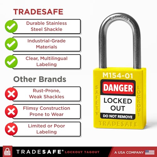 Image of TRADESAFE Lockout Tagout Locks Set with Master Keys - 10 Yellow Loto Locks Keyed Different, OSHA Compliant Lock Out Tag Out Padlocks for Lockout Tagout Kit, 2 Keys Per Lock