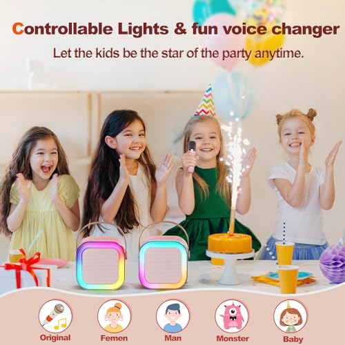 Mini Karaoke Machine for Kids Gifts Adults (Cute Little & Portable) Bluetooth Speaker with Wireless Microphone (Sound Loud) Birthday Gifts for Girls 3-12 Years Old Toddler Toys - Pink - Image 5
