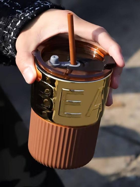 Ultimate Glassware Collection: Juice Glass, Coffee Tumbler, and Sipper with Lid and Straw - Perfect Cups for Office and Home Enjoyment (Silicone Sleeve Mug), 350 ml