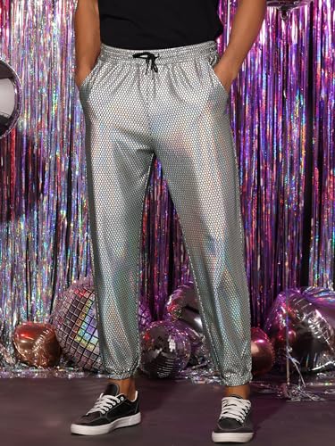 Lars Amadeus Metallic Pants for Men's Holographic Glitter Club Shiny Disco Sequin Pants2