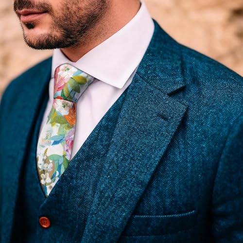 Image of Barry.Wang 100% Cotton Floral Ties for Men 63 inch Extra Long Necktie Clip
