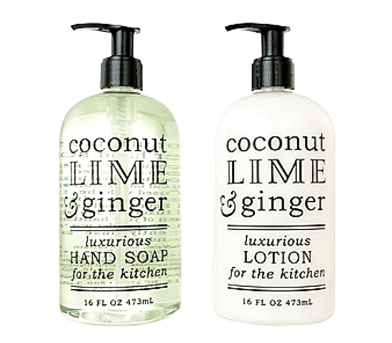 Greenwich Bay Kitchen Collection COCONUT LIME & GINGER Scented Liquid Hand Soap & Lotion Combo with Shea Butter - 16 fl oz Pump Bottles