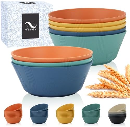 PYRMONT 36 OZ Wheat Straw Bowls Set of 8 Large Cereal Bowls Reusable Soup Bowls Microwave & Dishwasher Safe Unbreakable Bowls Kitchen for Cereal,Salad, Rice,Noodles - Multi