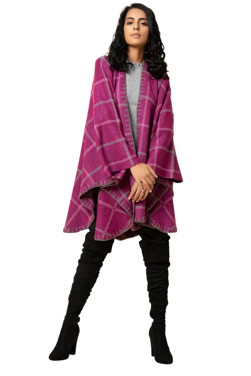 Women’s Draped Cape Wrap | Open Front Shawl Inspired Outer Layer | Soft Textured Woolen Fabric with Border Detailing | Elegant Indo-Western Fashion Layer-image-30