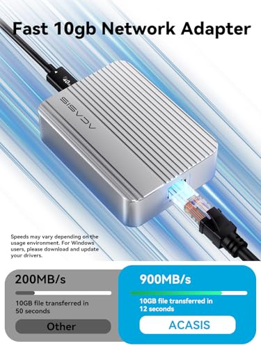 Image of ACASIS USB4 to10gb ethernet Adapter High-Speed USB C to Ethernet Adapter OnlyCompatibleThunderbolt3 /4 /5 /USB4 Aluminum Housing10gb ethernet Adapter Supports10 /5 /2.5 /1Gbps /100Mb /s for Mac /Windows /Linux