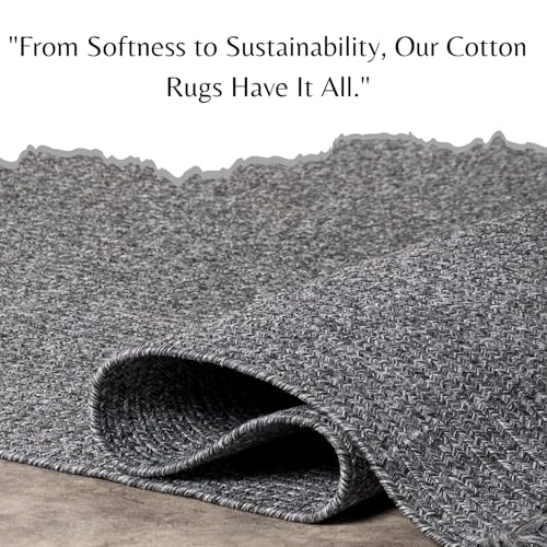 Image of Premium Hand Braided Cotton Rectangular Carpet 3x12 Feet | Soft & Durable Floor Rug for Living Room, Bedroom & Kids Room | Anti-Slip, Washable & Eco-Friendly Color -Charcol