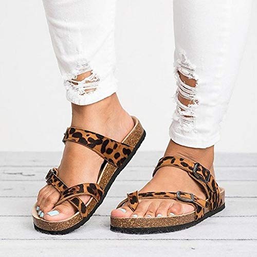 MW Moda Mujer Sandalias Casuales Chanclas cómodas Zapatillas Planas Dedo del pie resbalón Sandalias de cuña Playa de Verano Sandalias de Viaje Pulgar corrección Zapatos,Leopard,4.5UK