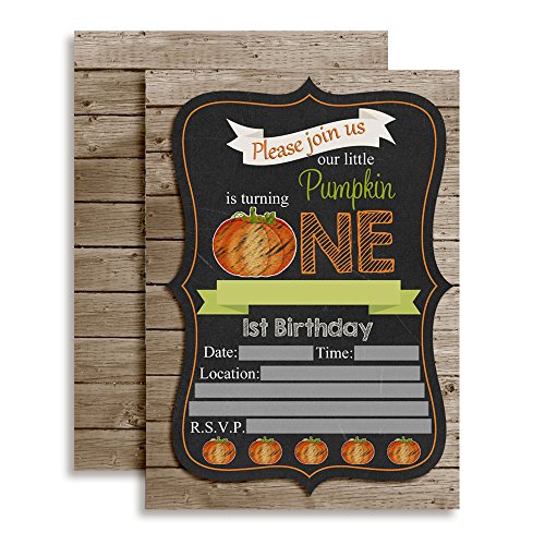 Chalkboard Pumpkin First Birthday Party Invitations, 20 5"X7" Fill In Cards With Twenty White Envelopes By Amandacreation™ #TOP29