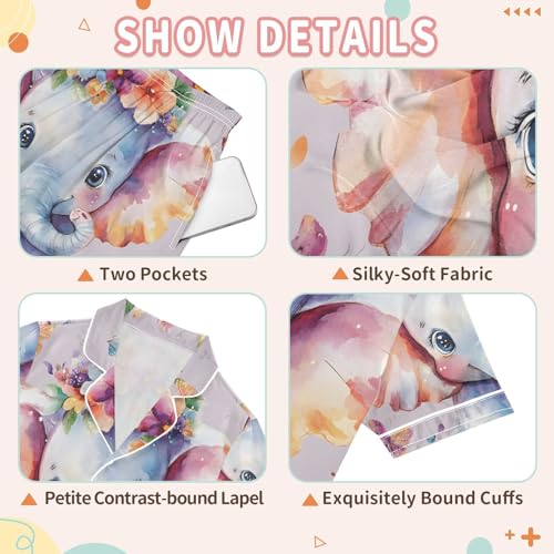 Cartoon Elephant Butterfly Flower Pajamas Set Summer Button Down Sleepwear Pjs Sets Comfy Loungewear3