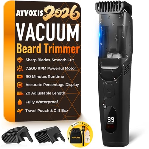 ATVOXIS Vacuum Beard Trimmer for Men Rechargeable, IPX6...