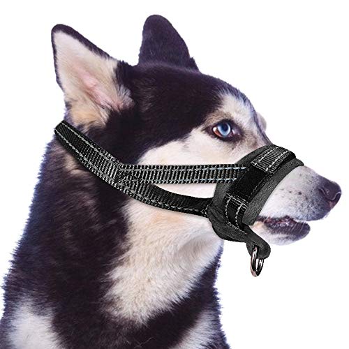 SlowTon Nylon Dog Muzzle, Dog Mouth Cover Adjustable Soft Padded Quick Fit Comfortable Muzzles for Medium Large Dog Outdoor Anti Biting Behavior Training Stop Chewing Barking Attach to Collar (L, B)